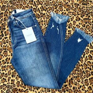 Kancan Womens Frayed Hem high rise ankle skinny Jeans NWT